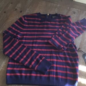 Forever 21 Women's Navy and Red Striped Crewneck Sweater